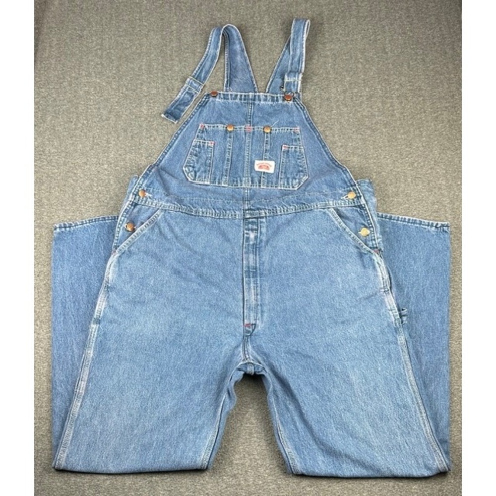 Round House Vintage Denim Bib Overalls Medium Wash Carpenter Workwear Mens 44x31